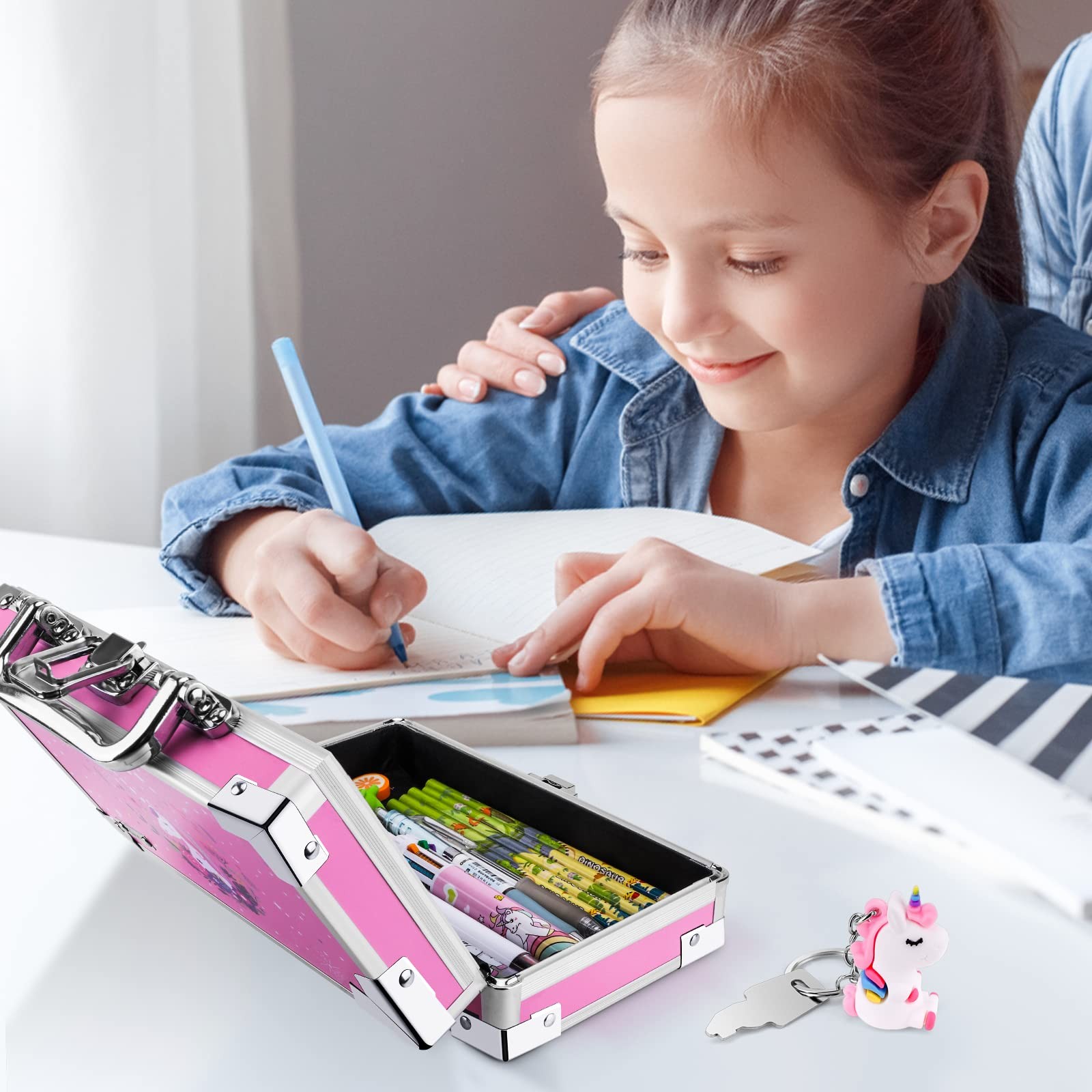 Unicorn Pencil Box for Girls Boys , Lock Box for School with Portable Handle ...