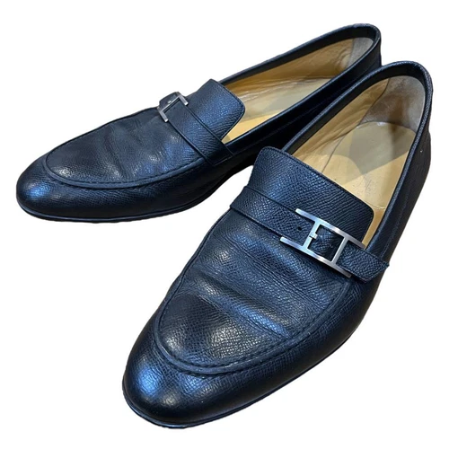 HERMÈS Mocassini uomo Hermes scarpe basse pelle nero EU41.5 US8.5 autentici dal Giappone