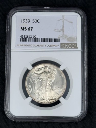🔥1939 Walking Liberty Half Dollar , NGC MS67 , Lots Of Luster Clean Holder