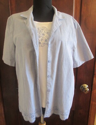 Alfred Dunner Light Blue Twinset Embroidered Tank Women's 10 Cotton Blend ~ NICE