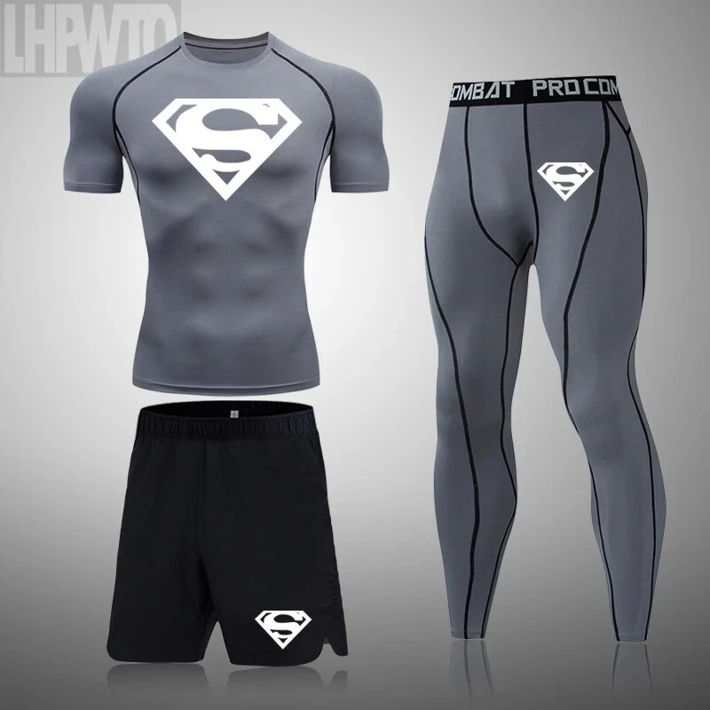 NEW Superman Men Compression T Shirt Quick Tight Set Men Exercise Training Suit