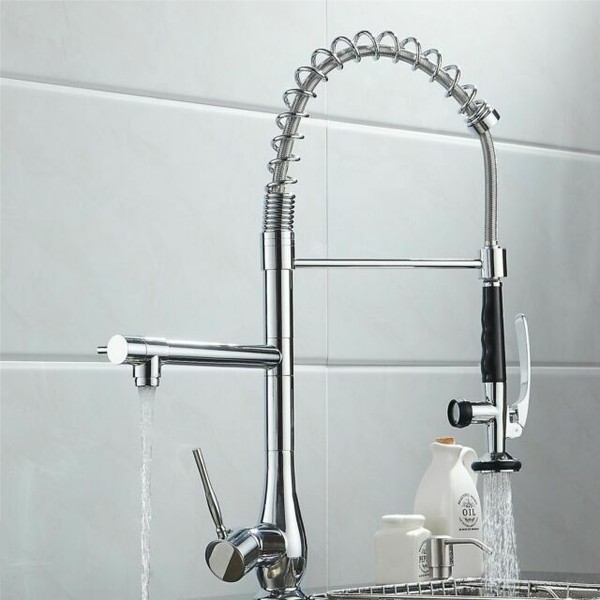 Vruping Faucet Brass Single Handle Single Lever Pull Out Pull Down Sprayer Spring Bar Kitchen Sink Faucet Mixer Tap