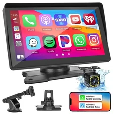 Hikity 7 Inch HD Portable Wireless Apple Carplay and Android Auto Screen, Blu...