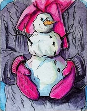 Cute Snowman Watercolor Original Art/Gift ,Refrigerator Magnet