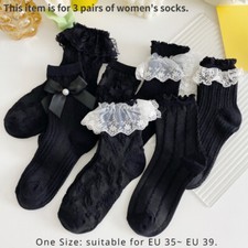 3 Paires Femme Chaussettes Ruche Floral Lacets Bordure Cheville Lolita Princesse