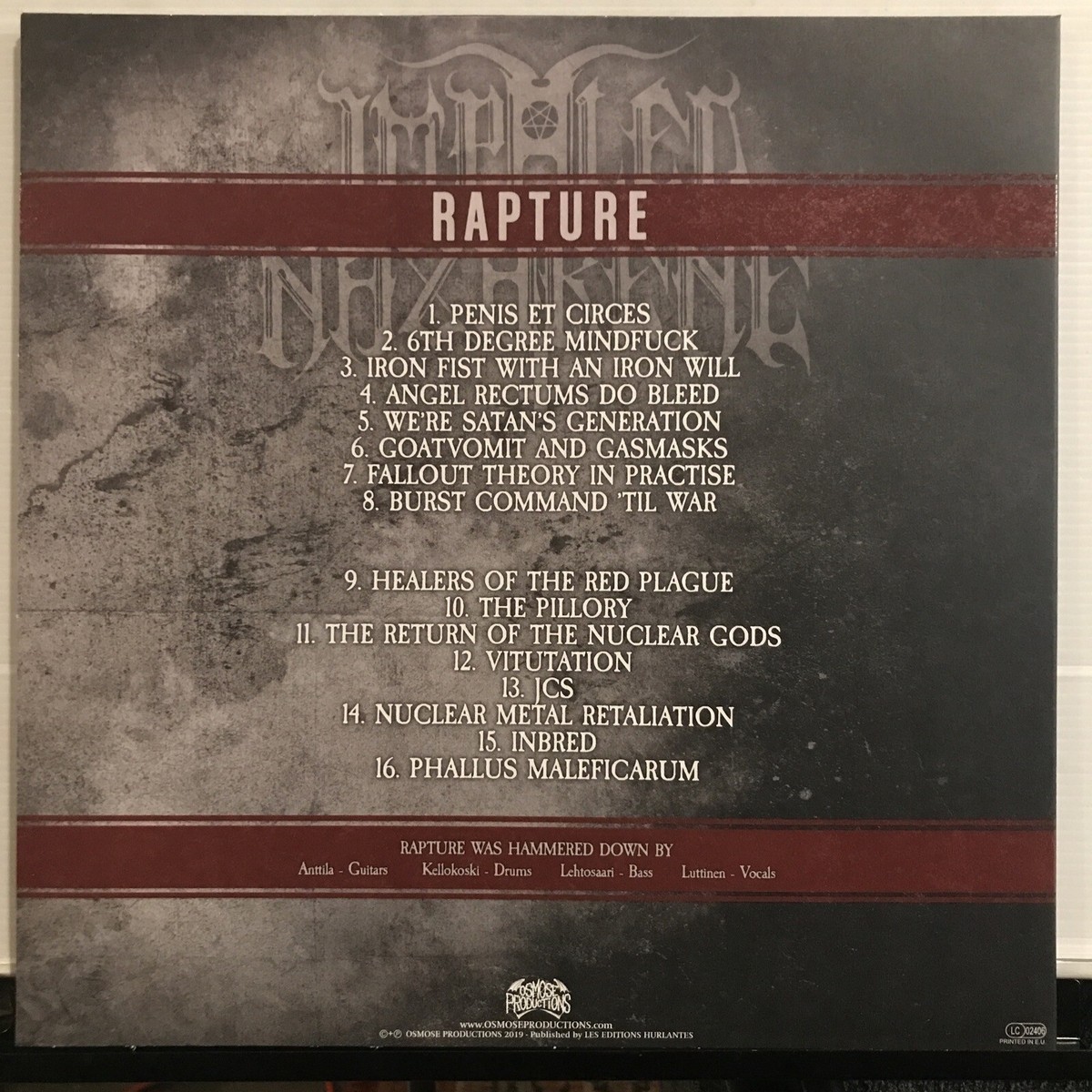 Impaled Nazarene - Rapture LP 2019 Osmose Productions – OPLP069