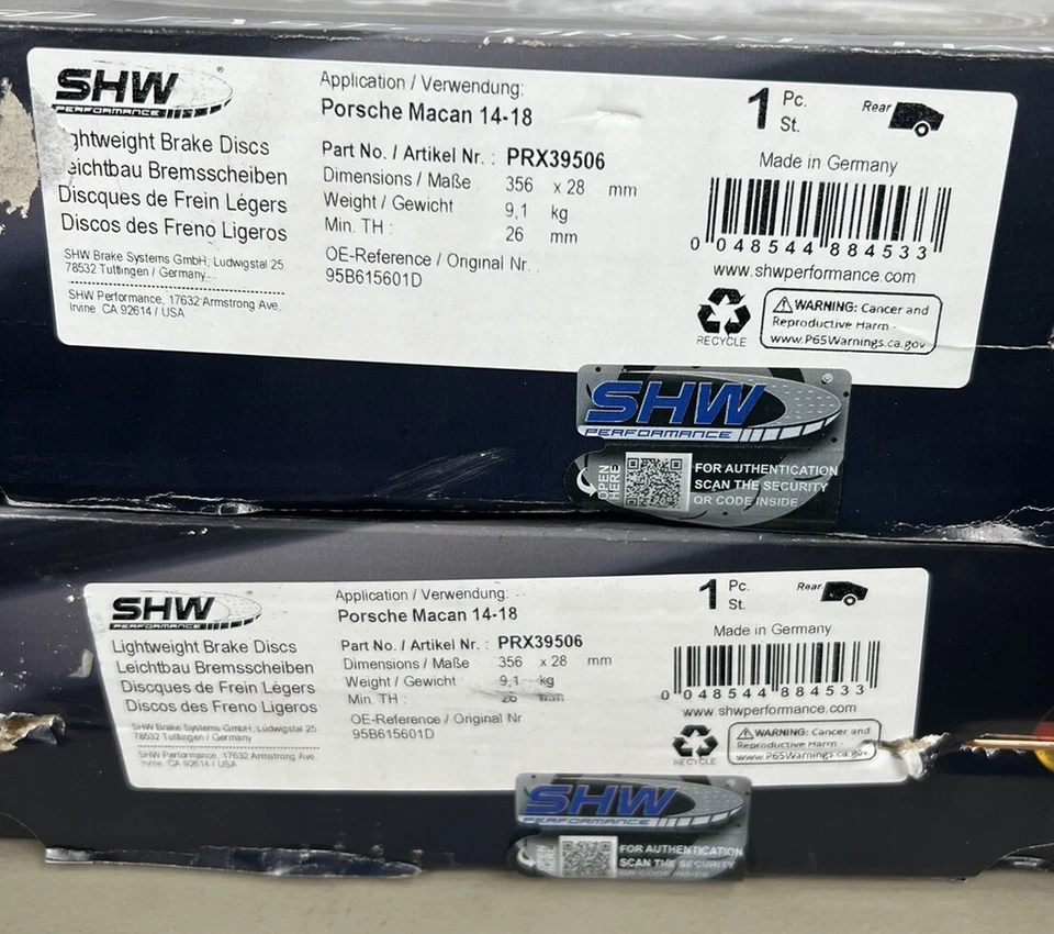 Juego de 2 rotores de freno de disco traseros SHW Performance 356 mm para Porsche Macan 3,6 V6 Foto 2 de 4