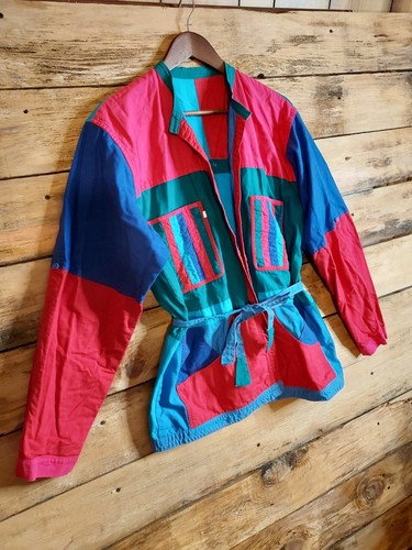 Vintage handmade jacket patchwork color block chore coat reversible 80s 90s XXL