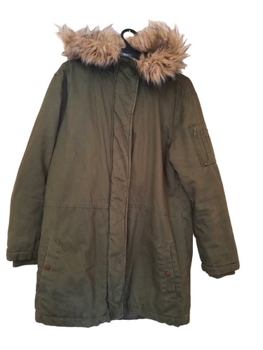COTTON ON Size 10 khaki green zip up jacket Hood Fur Trim - Picture 2 of 5