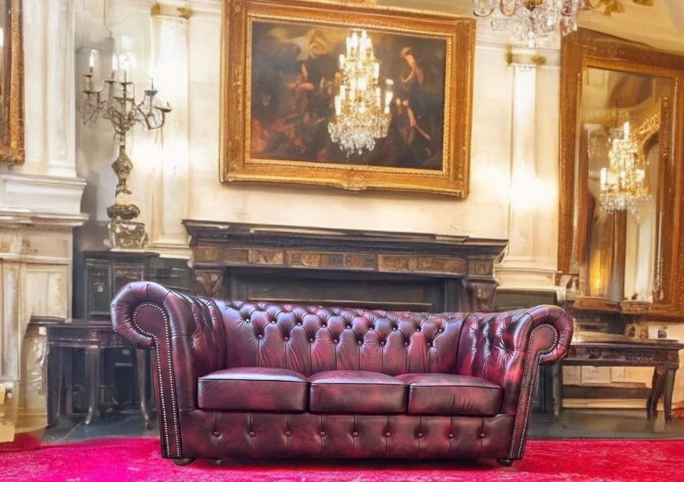 Chesterfield  Claridge 3 Sitz Luxus Rinder Narben leder Sofa Luxus Echt leder - Bild 2 von 4