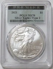 2021 TYPE 2 PREMIER $1 AMERICAN SILVER EAGLE 1 oz COIN PCGS MS 70