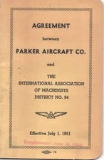 vintage document 1951 agreement between Parker Aircraft co and Machinists union