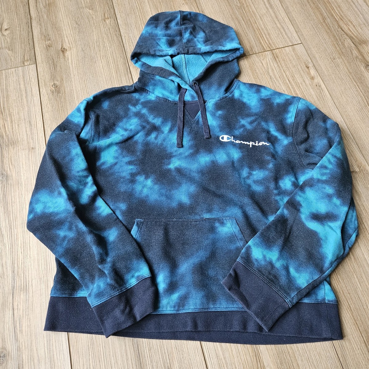 blue tie dye champion hoodie