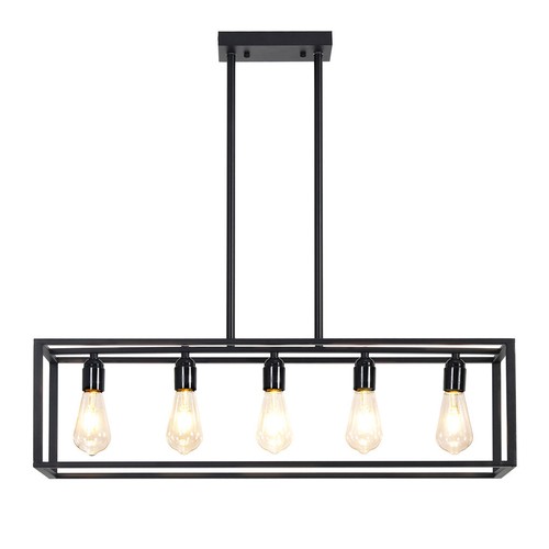 Industrial Black Chandelier Rectangle Hanging Ceiling Light Fixture Dining Room - Picture 12 of 12