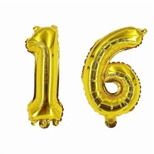 Gold Number 16 Foil Balloons Set for Birthday Party Decorations