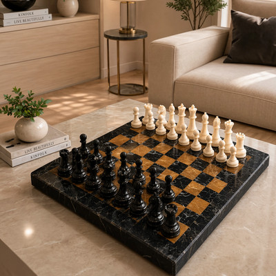 Handcrafted Black Marble Chess Set with Elegant Stone Board Gifts Her / Him