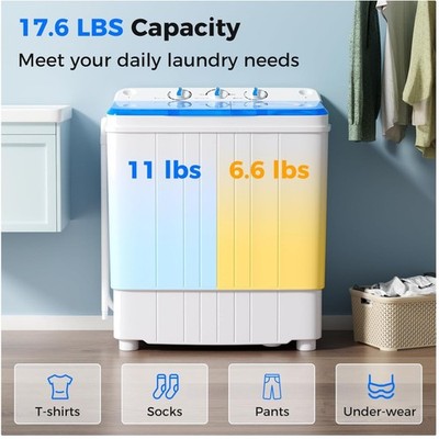 Compact Twin Tub Washer Spinner, 11lbs Wash & 6.6lbs Spin$