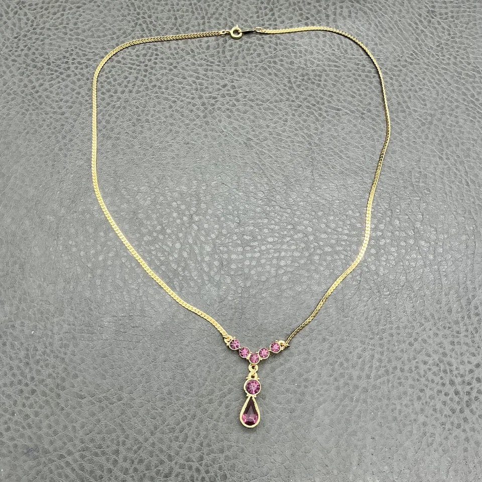 Collar Vintage Avon Rialto Imitación Amatista Tono Oro Colgante Cadena En Caja 18" Foto 2 de 4