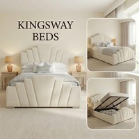Luxury Crown  Art Deco Storage Gas Lift Bed in Plush Velvet Double, King Size UK