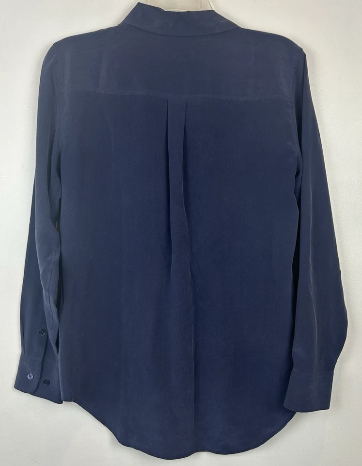 Camiseta Equipment Mujer Top Mujer XS 100% Seda Azul Abotonada Manga Larga Leer Foto 2 de 4