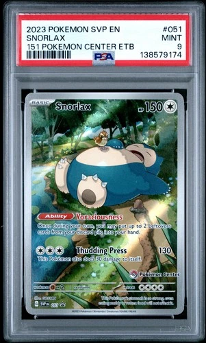 PSA 9 Snorlax 051/165 151 Pokemon Center Elite Trainer Box Pokemon 2023