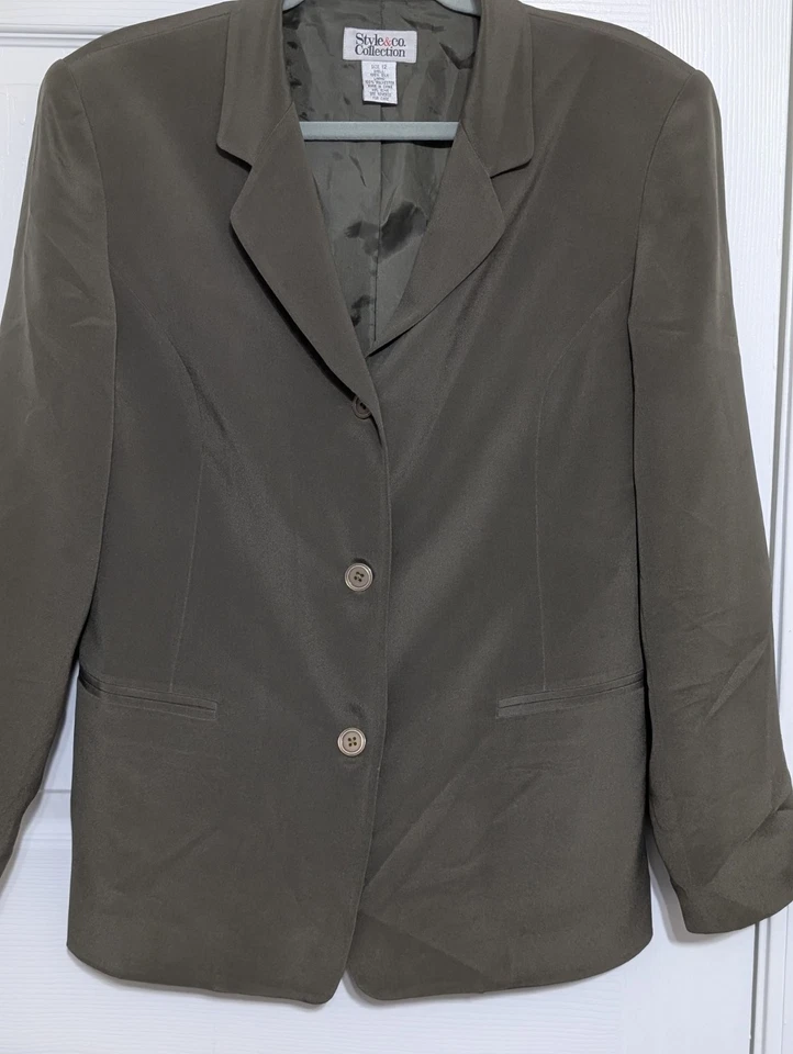 Style & Co De Colección Talla 12 100% Seda Chaqueta Y Pantalones Traje Negocios Power Traje Foto 3 de 4