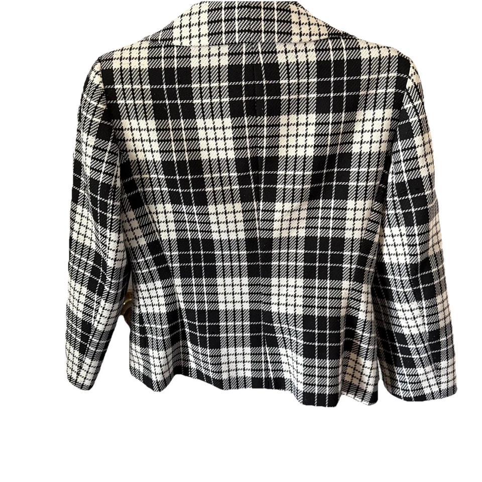 Chaqueta de traje a cuadros blanca y negra NYP para mujer talla 10 forrada de poliéster manga larga Foto 3 de 4