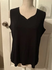 🌸Ming Wang Black  V Neck Stretch Sleeveless 100%  Acrylic Size L Shell Top 🌸