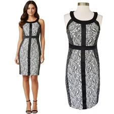 JAX Black & White Lace Sleeveless Sheath Cocktail Party Dress Size 8 