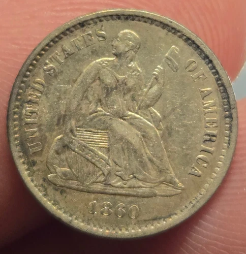 1860-O Seated Liberty Half Dime AU original problem-free
