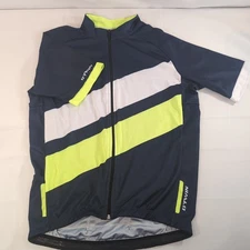 Decathlon Cycling Bike Zip Shirt BTWIN Short Sleeve Zip S Small Navy Blue Yellow