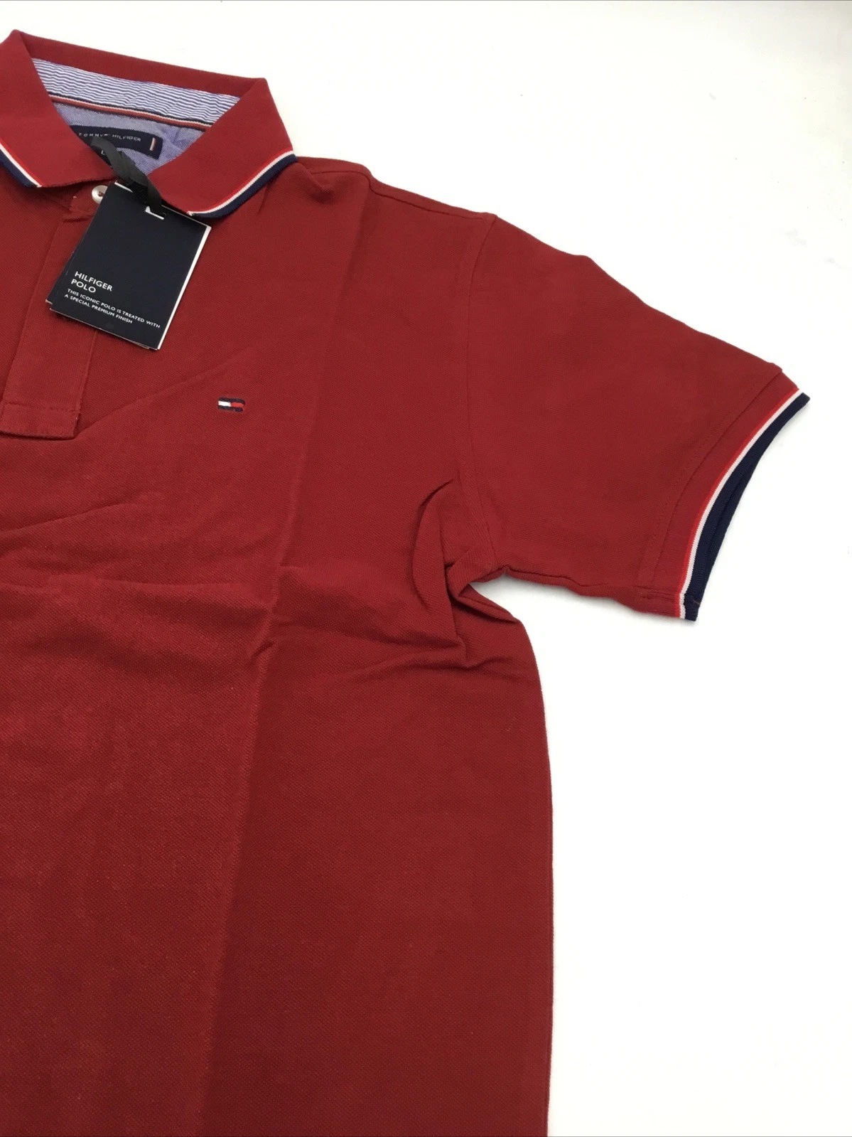 Tommy Hilfiger Mens Classic Fit Short Sleeve Cotton Polo in  Burgundy Large image 6