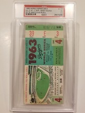 1963 WORLD SERIES GAME 4 DODGERS TICKET KOUFAX MVP MANTLE HR#15 PSA 1.5 FAIR