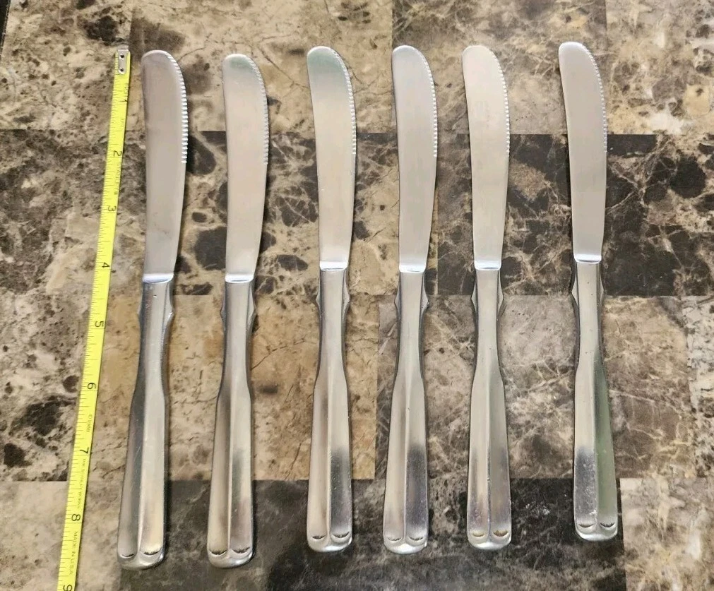 6 LOT VTG JAPAN STAINLESS TIPPED GEORGIANISH SERRATED MODERN SOLID PLACE KNIVES