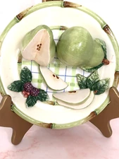 Bella Casa Ganz 3D Pear Bamboo Rim 8 in Plate Wall Decor Country Green