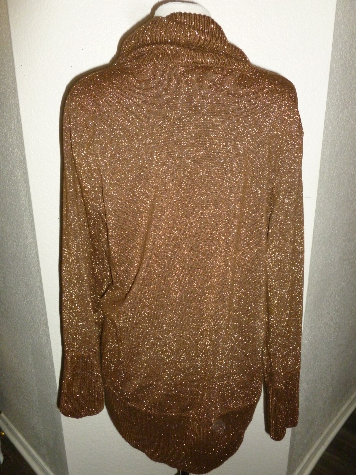 Joan Vass Womens Wrap Open Front Cardigan Sweater Sparkle Brown L Large
