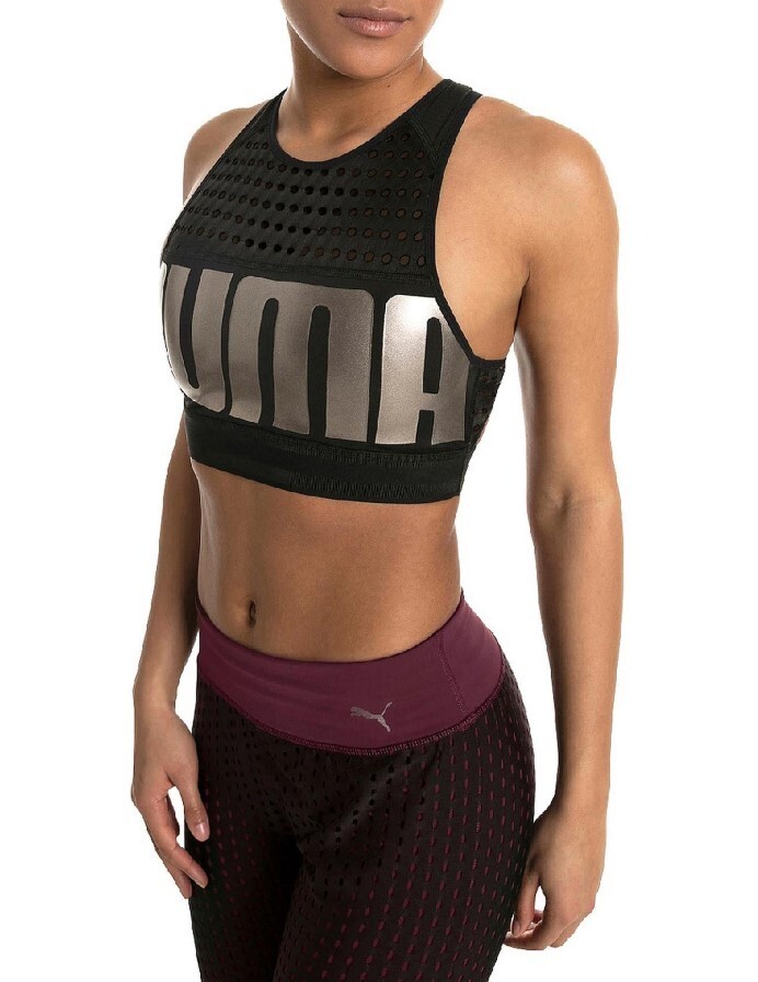 Puma Luxe Size 16 Black Gold Mesh Sports Bra