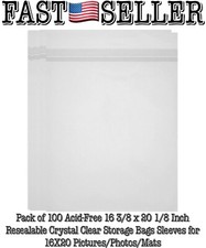 100-Pack Acid-Free 16  x20  Crystal Clear Storage Bags Sleeves For Pictures, Mats