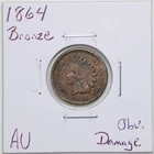 1864 Bronze 1C Indian Head Cent with AU Detail Obverse Damage #4135