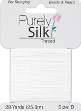 Thread, Purely Silk White 100% Silk Size D Bead Stringing Thread 28 Yards *