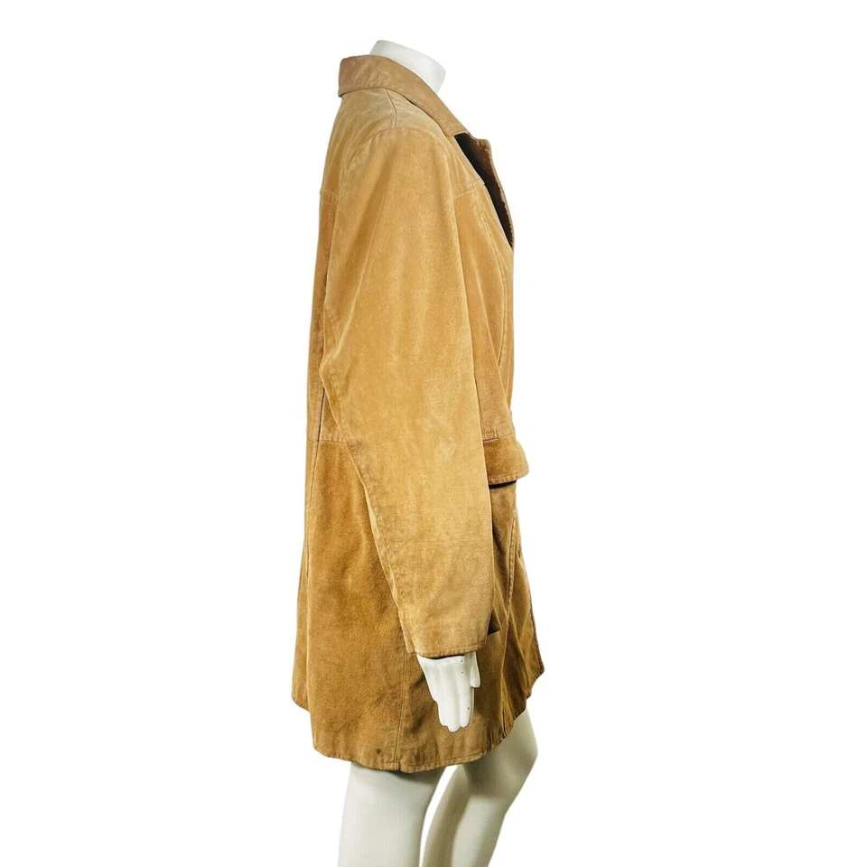 Vintage Y2K Style & Co Tan Suede Leather Trench Coat Button Front Pockets 18W - Image 2 of 4