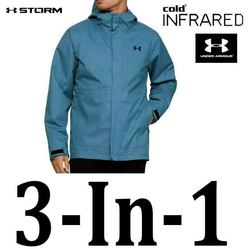 UNDER ARMOUR Men's 3-IN-1 JACKET STORM REPELS WATER COAT BLUE Large NWT