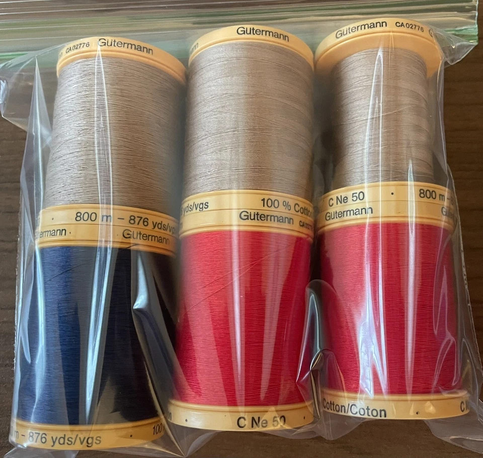 Gutermann Natural Cotton Thread Solids 876yd Lot, 5322 Navy 2074 Red 1225 Taupe - Image 2 of 2