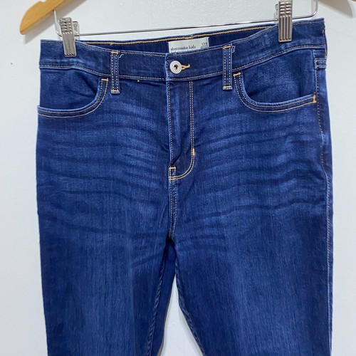 Pantalones de mezclilla ajustados Abercrombie Kids GIrls 17 18 lavado oscuro tiro alto - Imagen 2 de 8