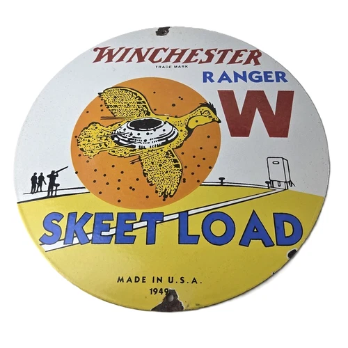 Vintage Winchester Skeet Sign - Ranger Shot Gun Shells Gas Pump Porcelain Sign