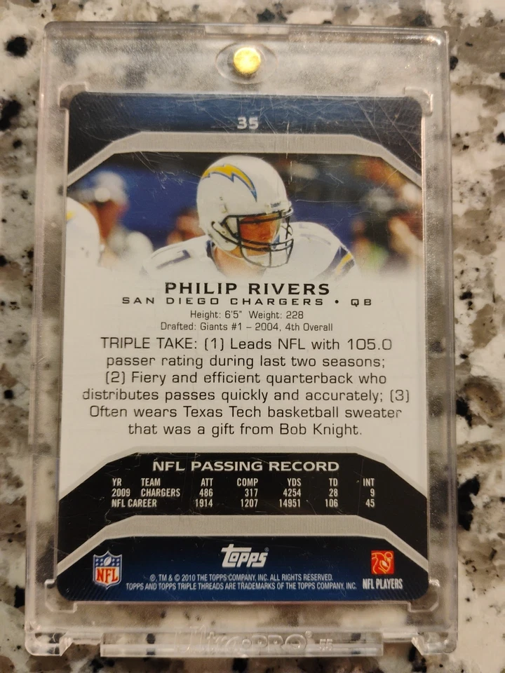 2010 Topps Triple Threads  Cyan Plate Philip Rivers #35 /1 - Image 2 of 2