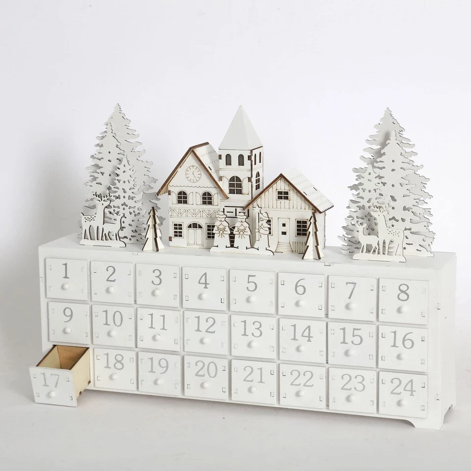 Christmas Wooden Advent Calendar House - 24 Drawers, Countdown to Christmas, ... Foto 2 de 4