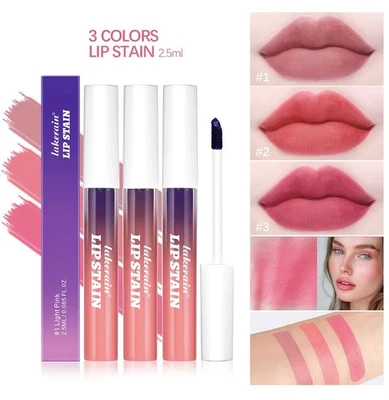 LAKERIAN 3PCS Peel Off Lip Stain Set - Long-Lasting Matte Lip Gloss, Nude Waterproof Lip