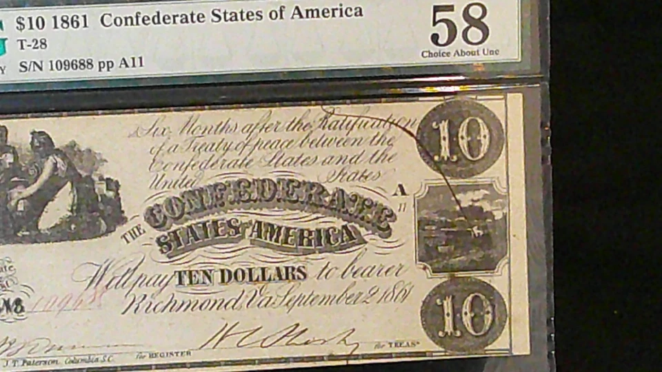 $10-1861 Confederate Paper Note-PMG 58-Choice About Uncirculated - Image 4 of 4