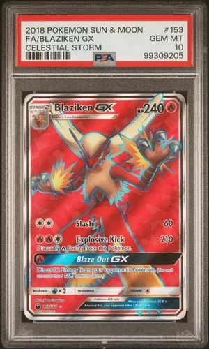 2018 POKEMON SUN & MOON CELESTIAL STORM #153 FULL ART/BLAZIKEN GX PSA 10